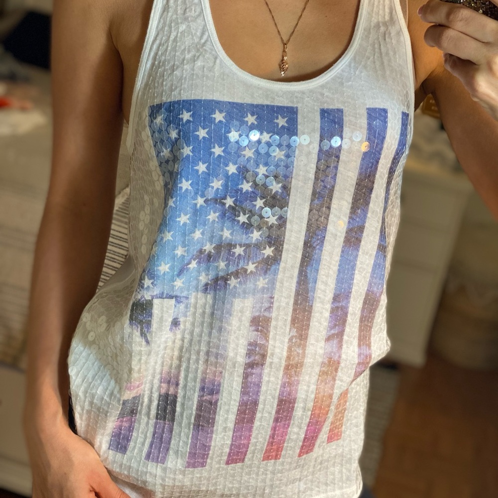 Pink tank top. Size m-L. American flag design. Cotton.